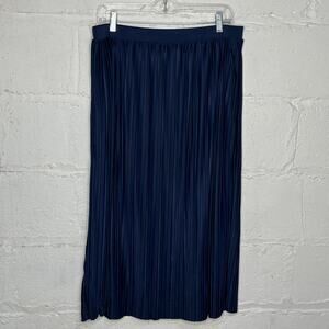 Alfani Women's Accordion Pleated Midi Skirt Navy Blue Pull-On Size Large
